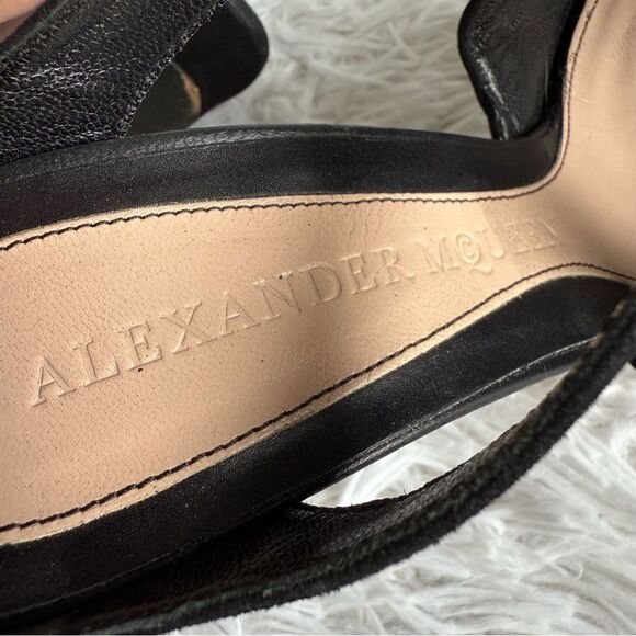 Alexander McQueen Black Suede Strappy Platform Sandals with Horn Heel Size 37.5 - Picture 3 of 11